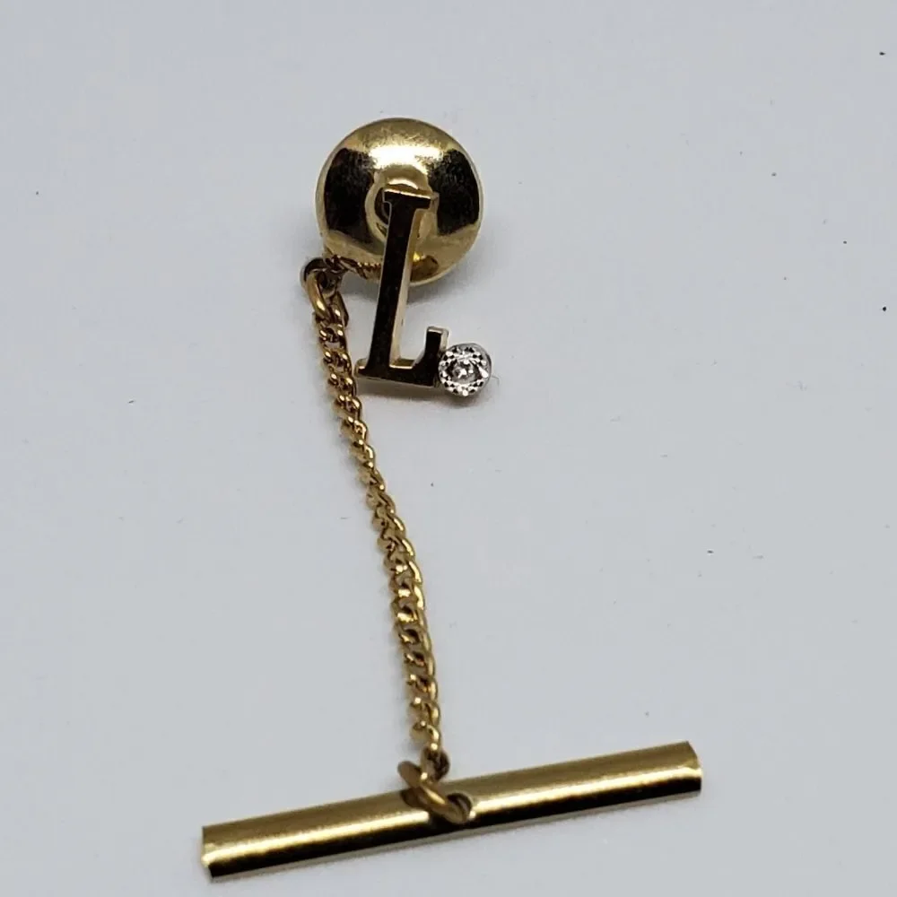Gold Tone L Diamond Tie Tac